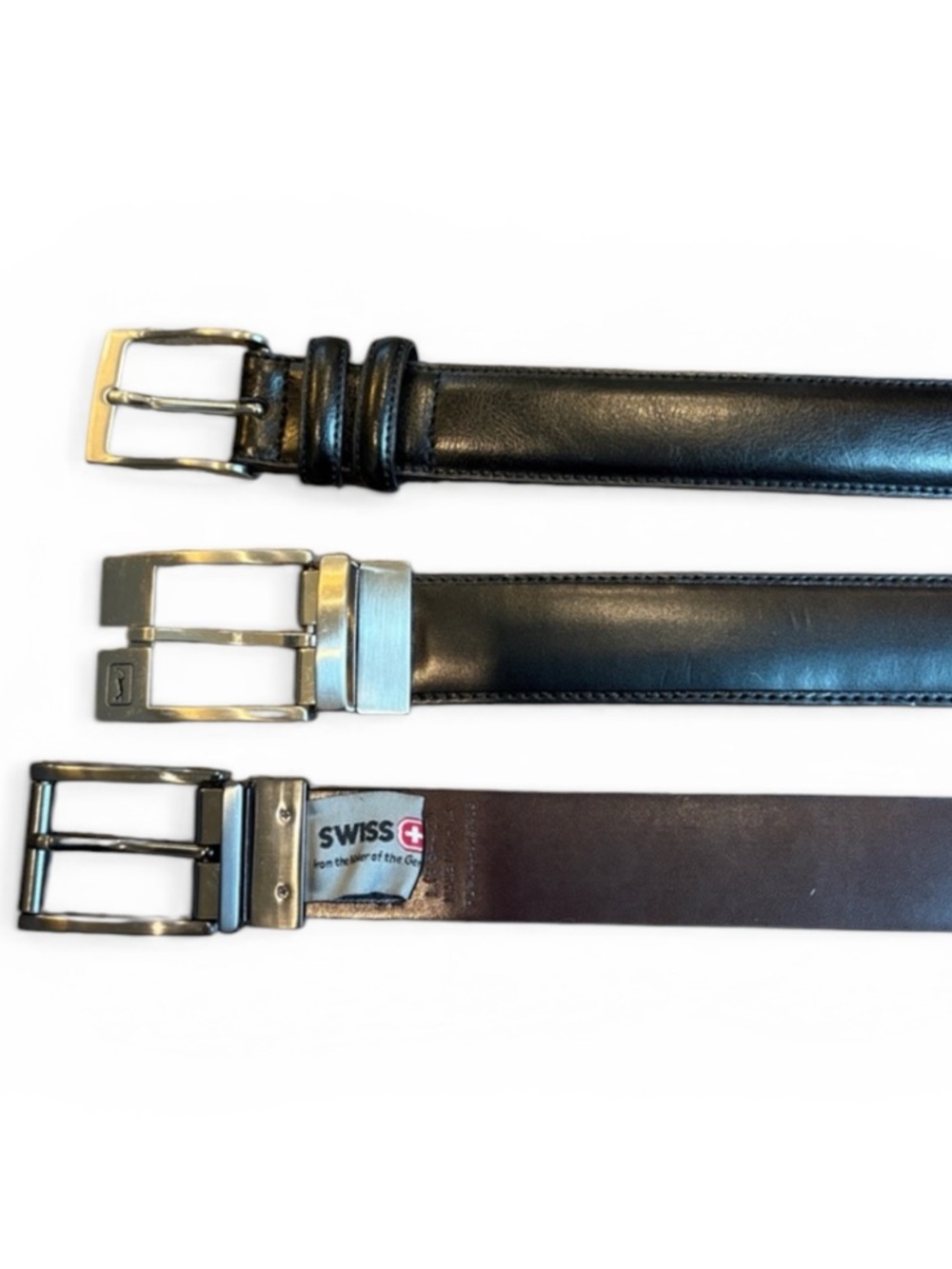 Leather Belts Lot of 3 Men's 36 Brown & Black Reversible Perry Ellis Swiss Gear